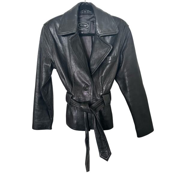 Tannery West Jackets & Blazers - Tannery West Leather Jacket Vintage Moto Biker Belted Coat Black Women's S